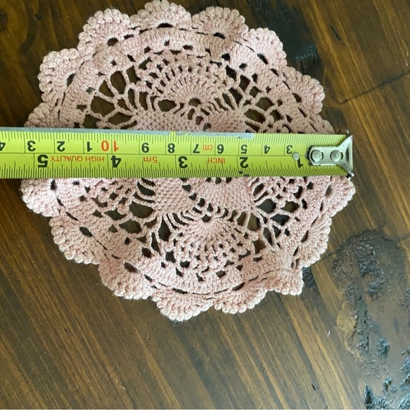 Vintage Lace Crochet Doily Pink Green Rosette Beige Doilie Cottagecore set of 3 - Picture 7 of 9